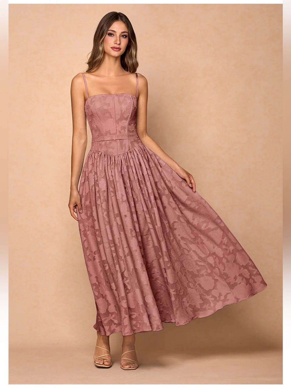 Azazie Dusty Rose Floral Midi Dress (now strapless!)
